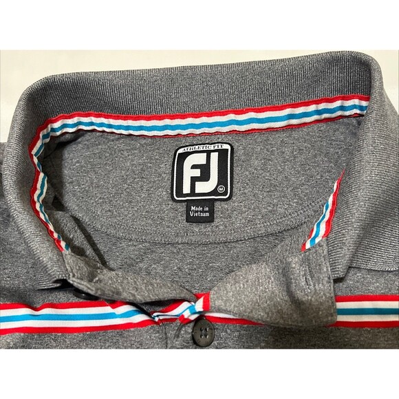 FootJoy Titleist Patch Golf Polo Gray Red Stripe Stretch Mens M Performance - Picture 8 of 16